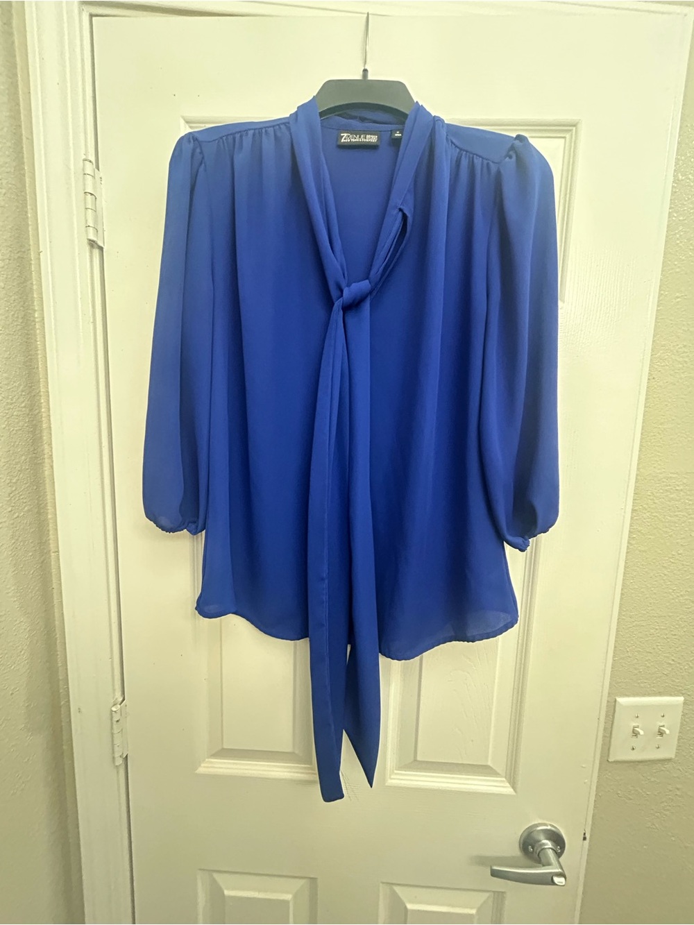 New York & Company Cobalt Tie-Neck Blouse